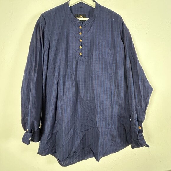 French Crown Mens Blue Purple Plaid Casual Long-Sleeve Henley Shirt Size 44 - Picture 1 of 8